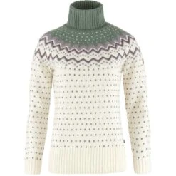 FJÄLLRÄVEN Övik Knit Roller Neck Damen Strick Rollkragen Pullover 113-614 - Chalk White-Patina Green XS Övik Knit Roller Neck Damen Strick Rollkragen Pullover