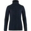 FJÄLLRÄVEN Övik Cable Knit Roller Neck Damen Strick Rollkragen Pullover 555 - Dark Navy M Övik Cable Knit Roller Neck Damen Strick Rollkragen Pullover